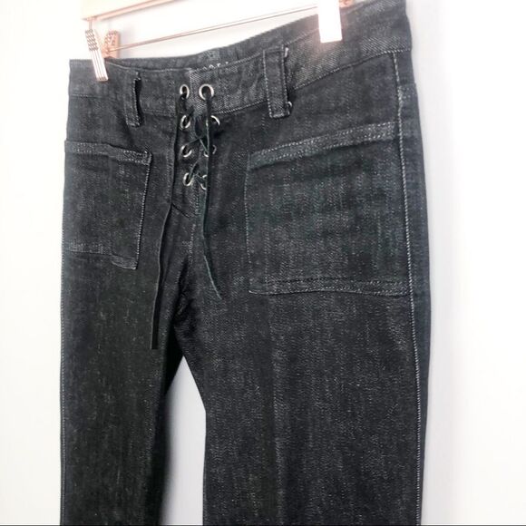 THEORY | Lace Up Bootcut Black Denim Jeans Tie Low Rise Women’s Size 4 - Picture 2 of 9